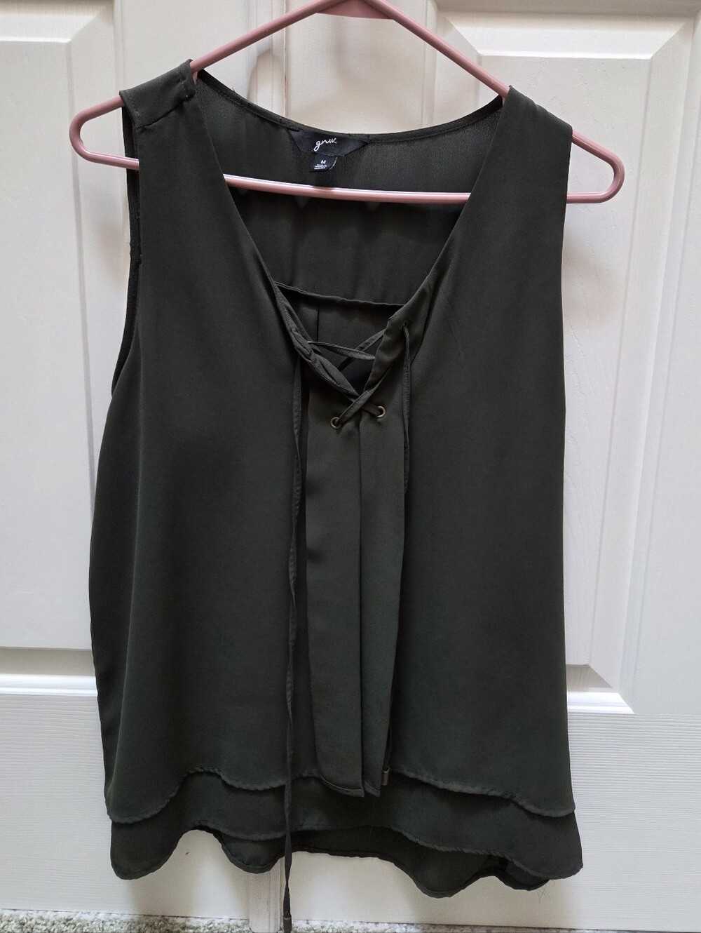 GNW Olive Medium Lace-Up Sleeveless Camisole